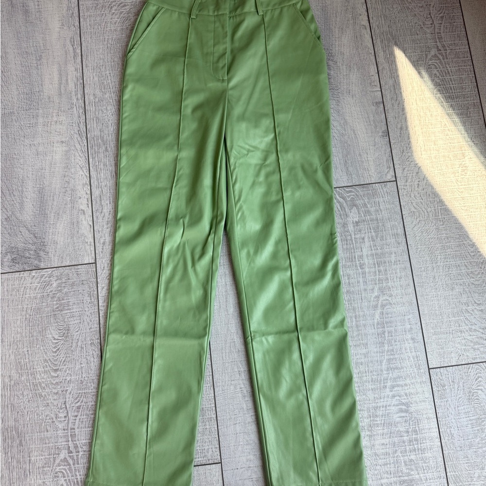 Vibrant Green Straight Leg Pants with Tailored Finish